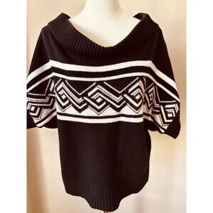 WHITE HOUSE BLACK MARKET Boat Neck Dolman Sleeve Cowl Neck Black/ White Sweater